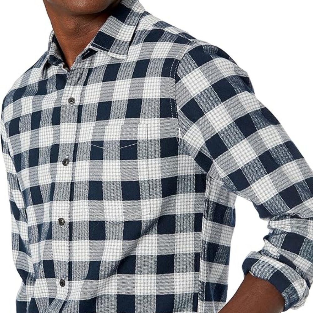 Amazon Essentials blue plaid flannel shirt